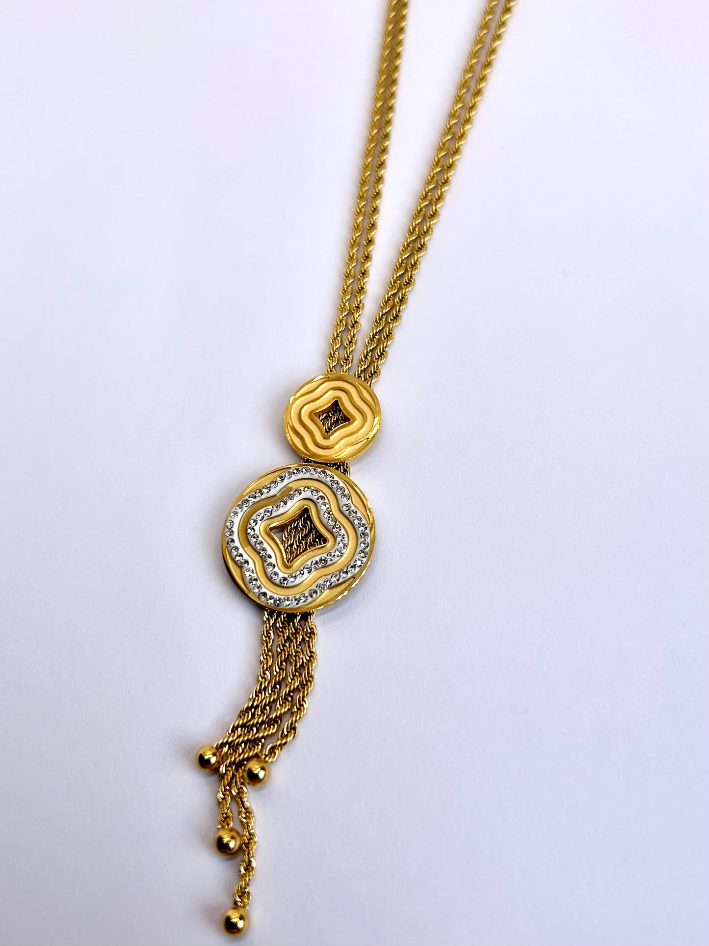 Collier Femme Acier Inoxydable Double chaîne Torsade Double Cercles