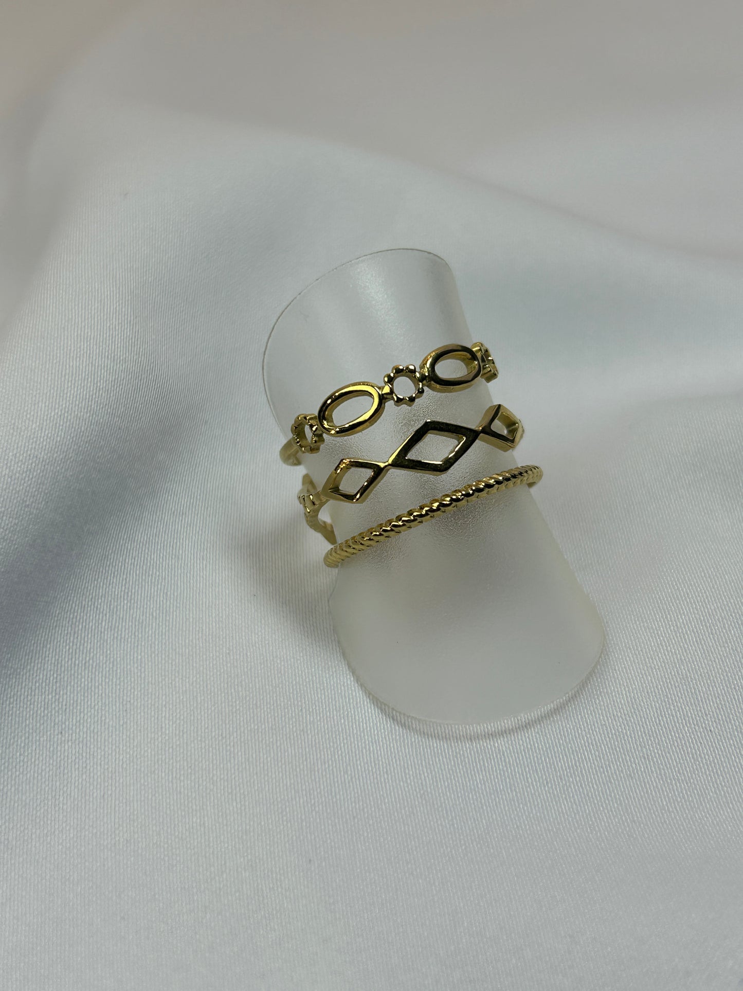 Bague Acier Inoxydable Manchette Motif Ovale et Losange Multi-lignes Luxe