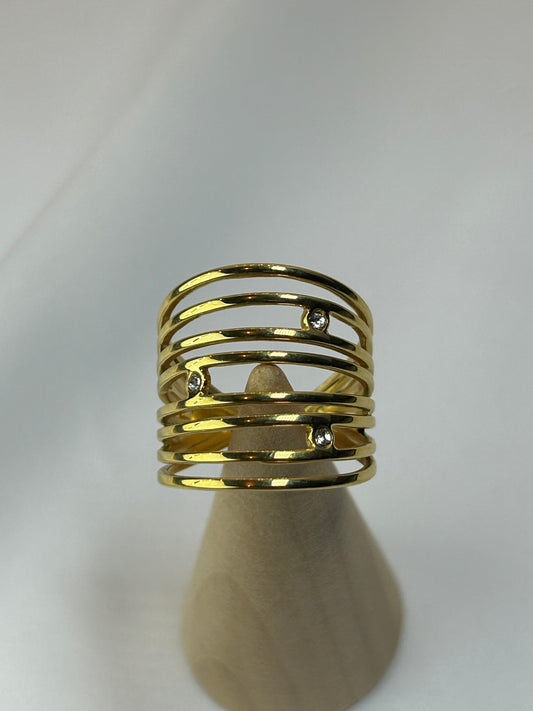 Bague Manchette Strass Multi-lignes Luxe Acier Inoxydable Femme