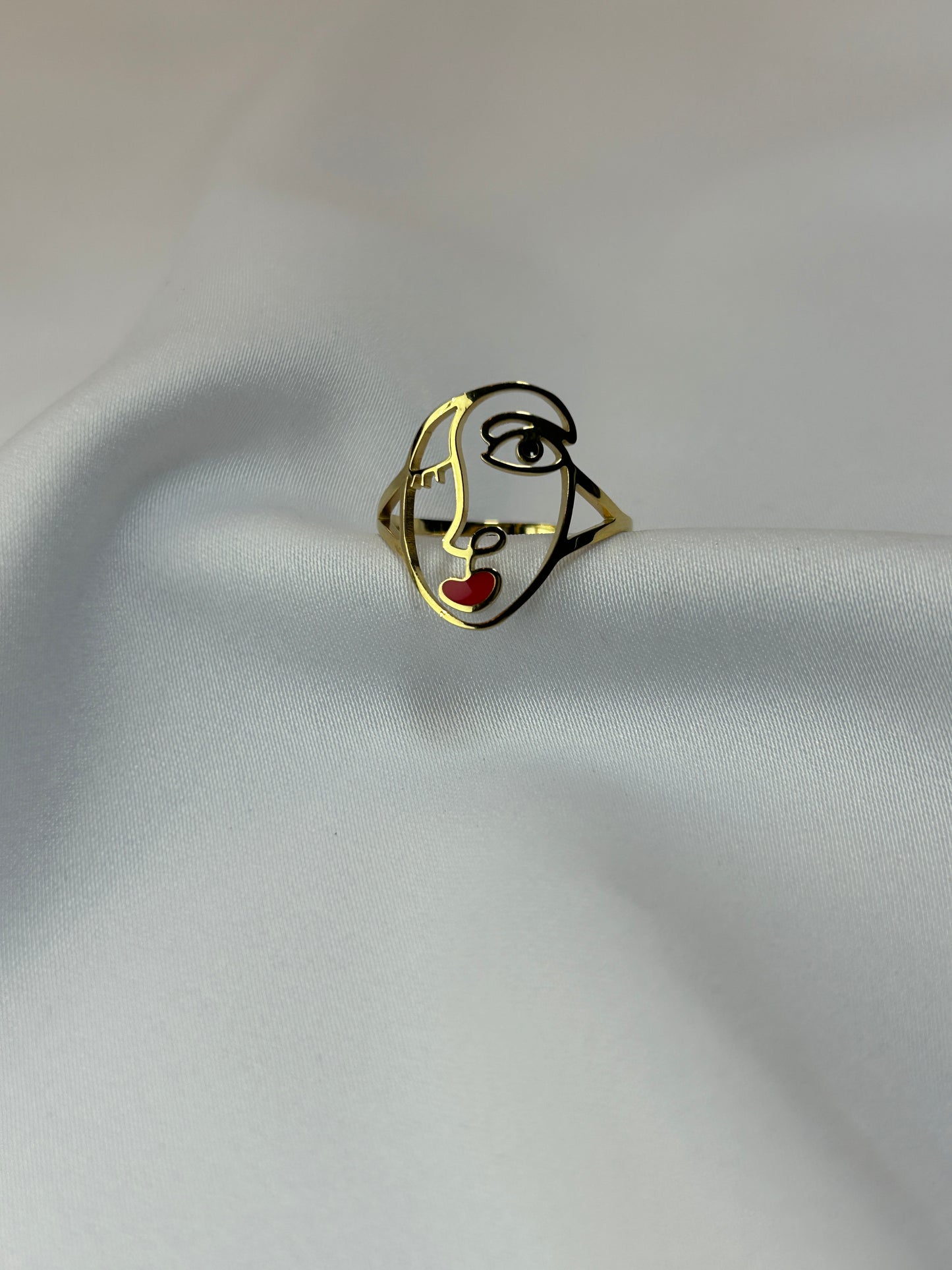 Bague Acier Inoxydable Visage Femme Bouche Rouge Luxe