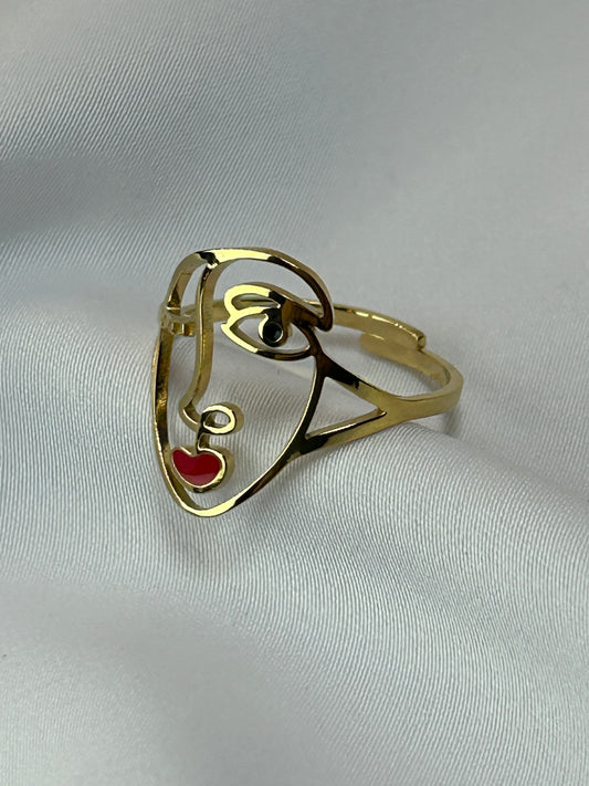 Bague Acier Inoxydable Visage  Femme Bouche Rouge Luxe