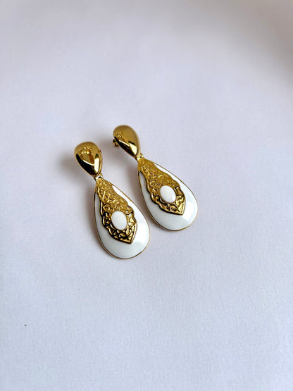 Boucles d'oreilles Pendantes Goutte blanche Oriental