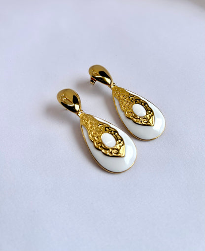 Boucles d'oreilles Pendantes Goutte blanche Oriental