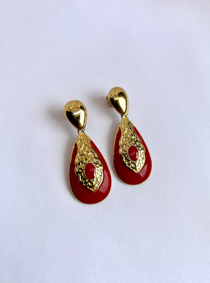 Boucles d'oreilles Pendantes Goutte Rouge Oriental