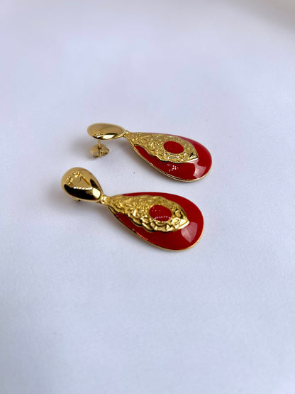 Boucles d'oreilles Pendantes Goutte Rouge Oriental