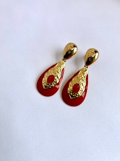 Boucles d'oreilles Pendantes Goutte Rouge Oriental