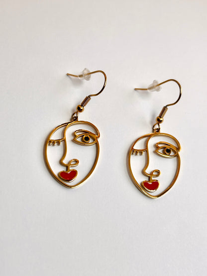 Boucles d'oreilles Visage Bouche Rouge Luxe