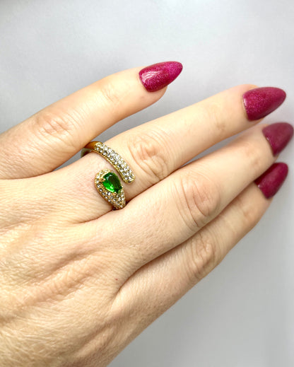 Bague Serpent Spirale Ouverte Gros Strass Vert Vintage Femme Luxe