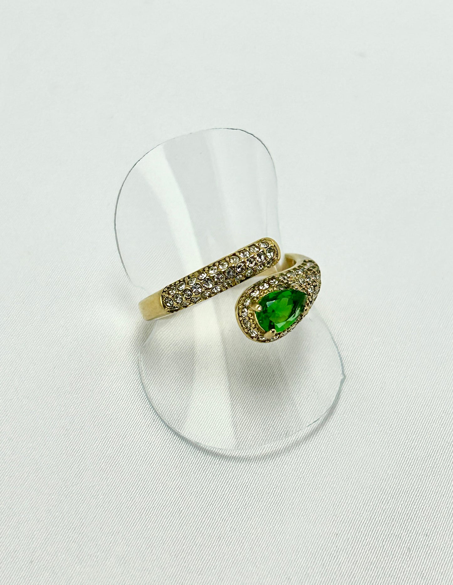 Bague Serpent Spirale Ouverte Gros Strass Vert Vintage Femme Luxe