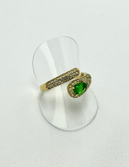 Bague Serpent Spirale Ouverte Gros Strass Vert Vintage Femme Luxe