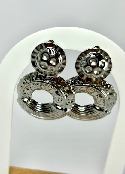 Boucles d'oreille Double Disques Style Romain Acier Inoxydable